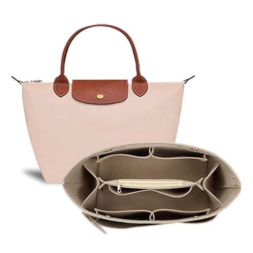 ETTP Purse Organizer Insert for Tote, Handbag Organizer Compatible with Shoulder Bag Large/Small, LE PLIAGE Top Handle Small/Medium (Beige, Large) - Image 1