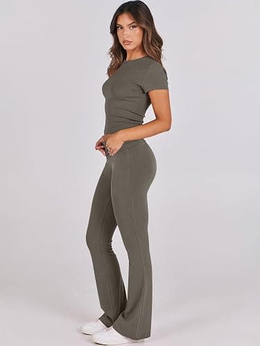 ANRABESS Lounge Sets for Women 2 Piece Foldover Yoga Flare Leggings Pants Crop Tops Casual Y2K Outfits Matching Tracksuit Set thumbnail 3