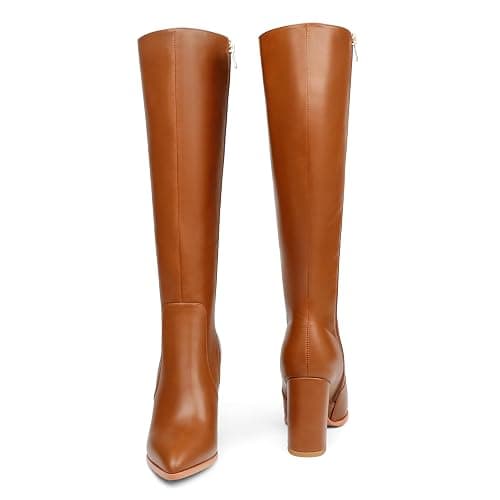 COLETER Women's Knee High Boots Pointed Toe Chunky Gogo Boots Zipper Block Heeled Tall Dress Boots thumbnail 6