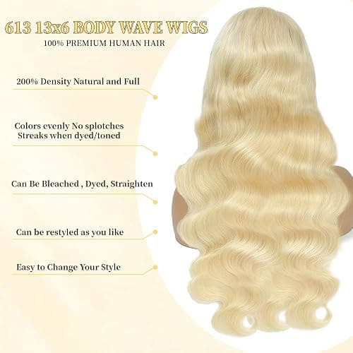 Femca 613 13x6 Lace Front Wig Human Hair 30 Inch 100% Real Blonde Wig Human Hair Body Wave HD Lace Front Wigs Human Hair 200 Density Easily Stained No Tangle Minimal Shedding Longer Life thumbnail 5