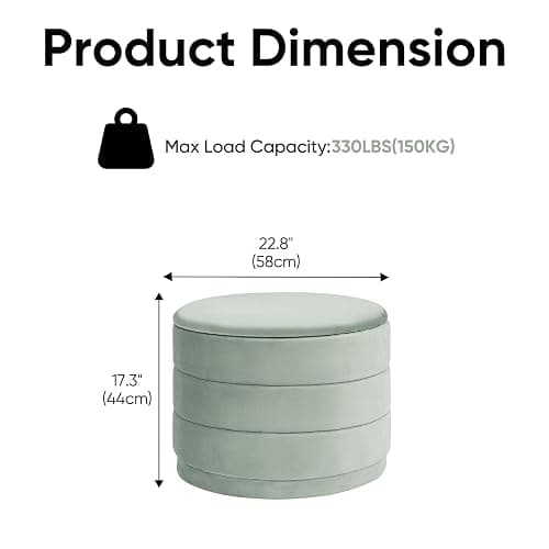 ZOLANOful 23" Round Velvet Storage Ottoman with Reversible Lid, Soft Padded Footrest and Hidden Storage, Large Upholstere Tray Top Ottoman Footstool for Living Room, Bedroom, Entryway, Sage Green thumbnail 3