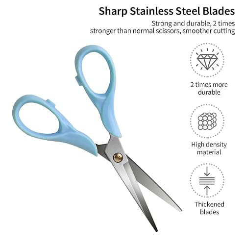 Creechwa Scissors Blue, Stainless Steel Blade with Acrylic Handle, All Purpose Scissor for Office, School, Home, Fabric Shears, Tijeras - Blue-6 Inch thumbnail 5