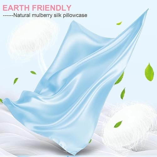 Mulberry Silk Pillow Cases Standard Size with Hidden Zipper, Ultra Smooth and Soft Breathable Cooling Silk Satin Pillowcase for Hair and Skin, Gifts for Women Men (Sky Blue, 20x26 Inches, 1 Pack) thumbnail 3