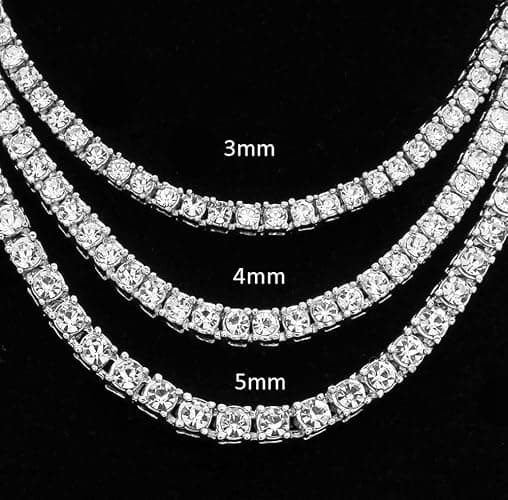 HH BLING EMPIRE Gold Silver Iced Out Diamond Tennis Chain Necklace for Men Women, Rhinestone Tennis Necklaces for Women and Teens, Tennis and Cuban Link Chains 18-30 Inches thumbnail 4