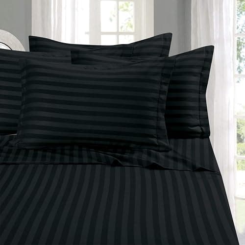 Elegant Comfort Best, Softest, Coziest 6-Piece Sheet Sets! - 1500 Premier Hotel Quality Luxurious Wrinkle Resistant 6-Piece Damask Stripe Bed Sheet Set, King Black - Image 1