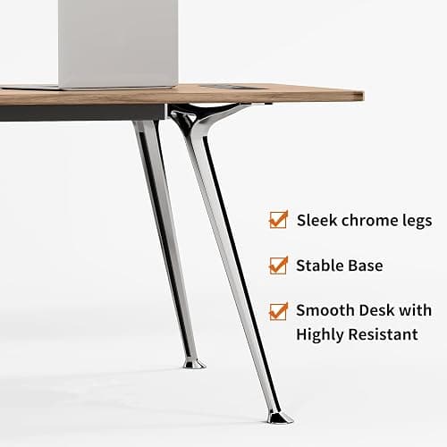 60-Inch Executive Desk, Modern Desk for Home Office, Wooden Study Writing Work Table with Power Outlets and USB-C Port, Large Legroom, Sturdy Metal Frame, Mid-Century Modern Simple, Light Brown thumbnail 7