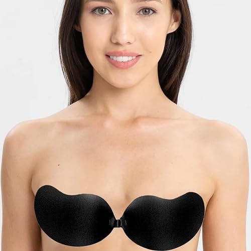 BFSYRR Stick On Bra, Strapless Push Up Bra, 4 Pairs of Black and Skin Color Sticky Bra for Women, Stick On Bra Push Up for Low Cut Dress Weddings Parties Dances thumbnail 4