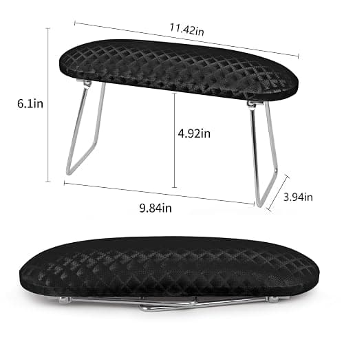 Krofaue Arm Rest for Nails Tech, Professional Microfiber Leather Nail Hand Rest Stand Arm Rest for Acrylic Nails Cushion Hand Holder with Non-slip - Nail Technician Use Must Have (Black) thumbnail 2