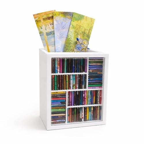 VDFZHL Bookmark Holder Mini Bookshelf for Book Lovers, Decorative Bookmark Display with 100 Mini Books, Small Anxiety Bookshelf, Bookish Gifts and Bookish Items for Reading Nooks (White) - Image 1