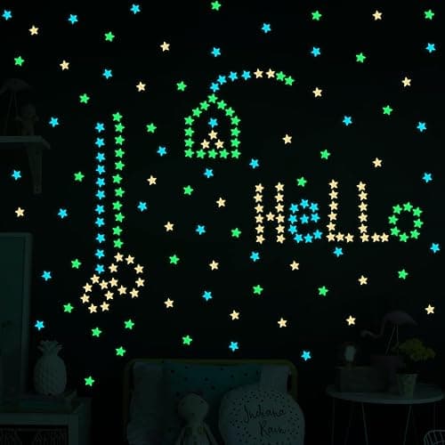AM AMAONM 100pcs Glow in The Dark Luminous Stars Fluorescent Noctilucent Plastic Stars Wall Stickers Glowing Stars Decals for Home Art Decor Nursery Ceiling Kids Babys Bedroom Room Multicolor thumbnail 2