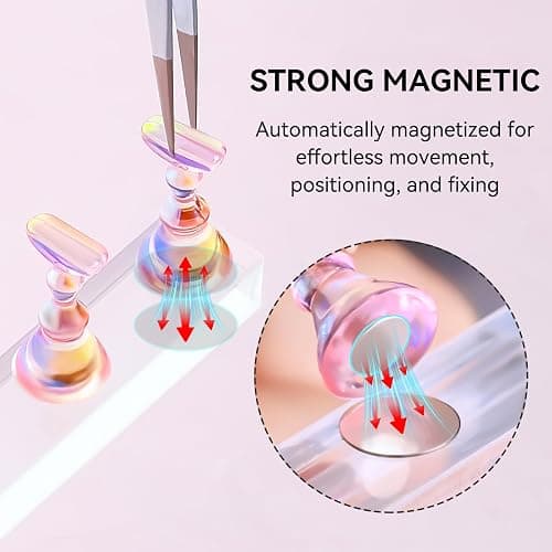 Makartt Nail Stand for Press On Nails Display Practice Art Magnetic Fake Nail Holder for Painting Nails Stand for False Nail Designs with Reusable Putty for Home DIY Beginner Salon Supplies - Aurora Clear+Pink thumbnail 3