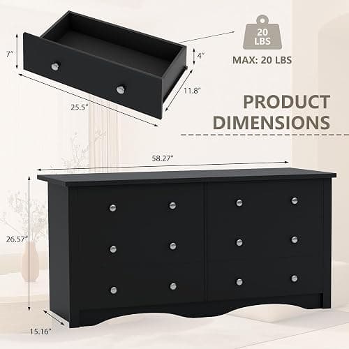 YESHOMY Black Dresser for Bedroom,6 Drawer Dressers, Storage Chest of Drawers for Hallway,Living Room, Entryway thumbnail 2