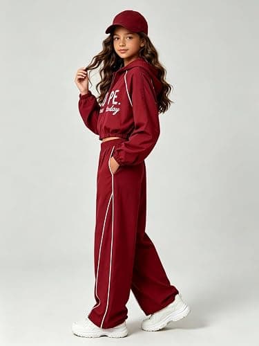 7-14 Years Girls Clothes 3 Piece Sweatshirt Cami Top Pants Outfits for Teen | Letter pattern, Wide-leg pants, 3 Piece set thumbnail 3