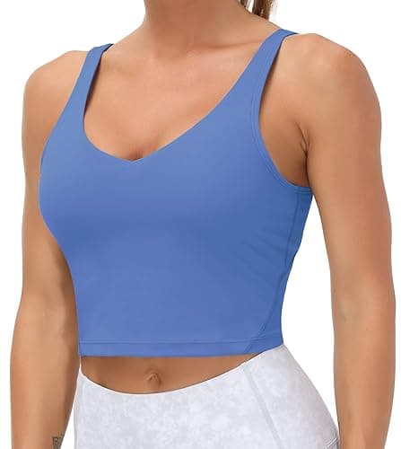 THE GYM PEOPLE Womens' Sports Bra Longline Wirefree Padded with Medium Support - Sea Blue - Small