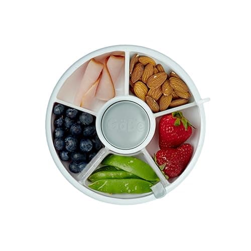 GoBe Kids Small Snack Spinner Flip Bundle with Hand Strap and Sticker Sheet - Reusable Snack Container with 5 Compartment Dispenser and Lid | BPA/PVC Free | Dishwasher Safe | No Spill- GoBe Grey - Image 1