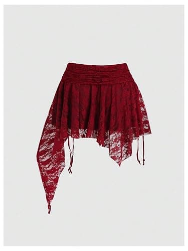 WDIRARA Women's BOH Lace Handkerchief Skirt | ruffle，drawstring tiered thumbnail 2