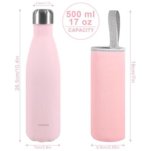 Gourde Isotherme 500ml, Gourde Isotherme Réutilisable en Acier INOX,Gourde isotherme étanche sans BPA, Double Paroi Isolée sous Vide, Maintien Chaud de 12 Heures & du Froid Jusqu’à 24 Heures (Rose) thumbnail 2