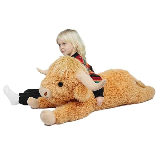 WDXDSOB 38.5 Inch Yellow Giant Highland Cow Plush Stuffed Animal - Large Cow Pillow Gift for Kids and Adults, Couch & Bed Decor - Image 1