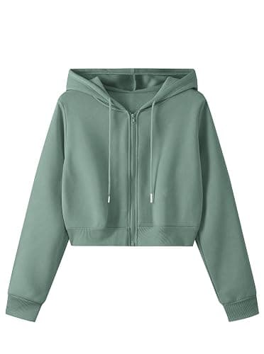 Remidoo Women's Zip Up Cropped Hoodie Crop Top Sweatshirt Drawstring Long Sleeve Jacket - Image 1
