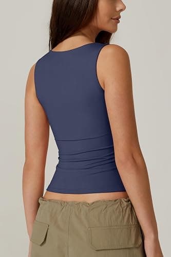 QINSEN Women's Square Neck Sleeveless Double-Layer Tank Tops Basic Tight T Shirts thumbnail 5
