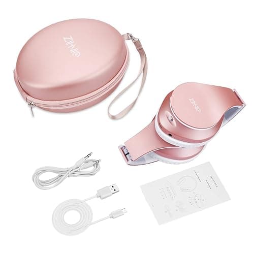 ZIHNIC Bluetooth Headphones Over-Ear, Foldable Wireless and Wired Stereo Headset Micro SD/TF, FM for Cell Phone,PC,Soft Earmuffs &Light Weight for Prolonged Wearing(Rose Gold) thumbnail 7