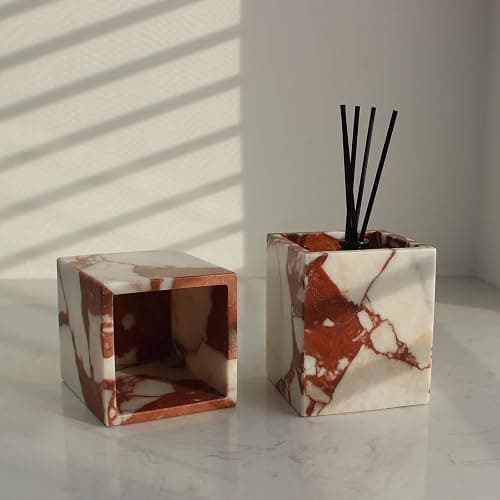 Calacatta Red Marble Toothbrush Holders for Bathroom, Natural Marble Makeup Brush Holder Countertop Organizer thumbnail 4