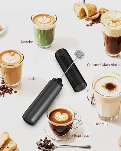CIRCLE JOY Rechargeable Milk Frother Hanheld, Dual Coil Whisk Head Electric Coffee Frother, Portable Hand Frother Wand Drink Mixer for Matcha Lattes Cappuccino, Kitchen Gifts, Black thumbnail 8