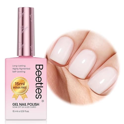 Beetles Milky White Gel Nail Polish - 15ml Hema Free Jelly Natural Nude Gel Polish Nail Concealer Sheer Translucent Effect Soak Off UV Nail Art Manicure Gift for Women - Image 1