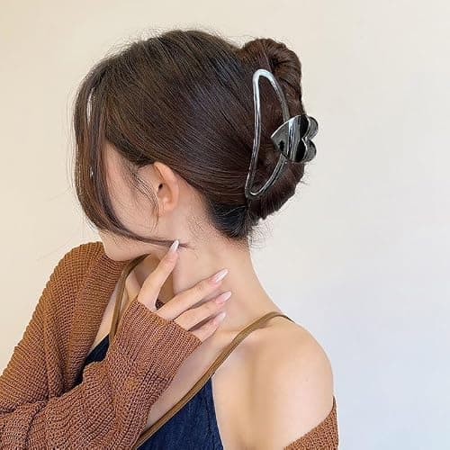 Heart Hair Clips Valentine’s Day Hair Claw Clips Non Slip Black Hair Jaw Barrettes Romantic Valentines Hair Accessories Metal Heart Banana Shark Clip for Women Holiday Party Hair Decorations Supplies thumbnail 4