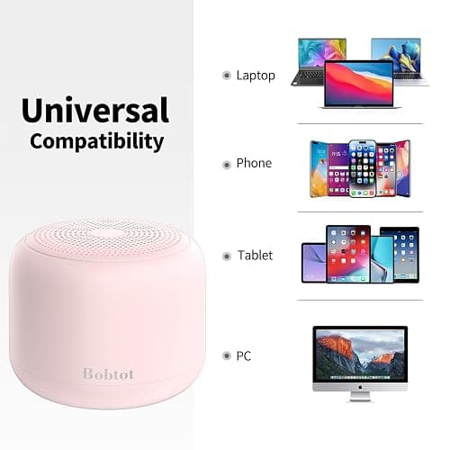 Bobtot Portable Bluetooth Speakers with Strap Easy to Carry, Wireless IPX5 Waterproof Mini Speaker with Loud Stereo Sound, 20 Hours Playtime, Rechargeable Battery, Built-in Microphone, Pink thumbnail 8