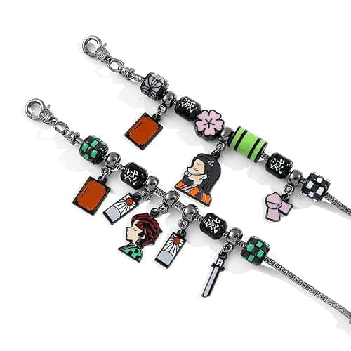 Teemotutu DIY Tanjiro Beads Bracelet Demon Slayer Cosplay Jewelry with Sword Charm Green Beads DIY Anime Gifts for Fans thumbnail 2