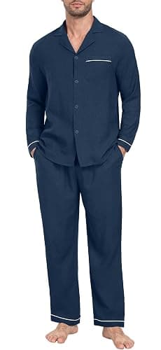 PrinStory Men's Pajamas Set Long Sleeve Button Down Sleepwear Pjs S-2XL | Soft,2 Pieces Loungewear,Lightweight,Sleep Set,Notched Collar,Top and Pants,Pockets - Image 1
