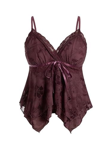 Verdusa Women's Y2K Crop Tops Mesh Babydoll Lace Cami Floral 2000s Clothing Gothic Going Out Tops - Image 1