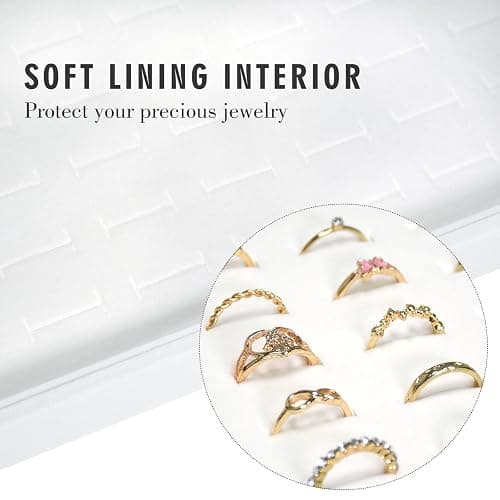 Siveit Velvet Ring Display Tray Organizer Box with Transparent Lid, 100 Slot Ring Holder Showcase For Store Display Jewelry Show Home, Ring Organizer For Rings Earrings (Ivory) thumbnail 3