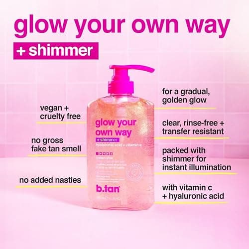 B.TAN Clear Gradual Self Tan Gel | Glow Your Own Way Shimmer - Sunkissed Golden Bronze, Transfer Free, Best Extender, Moisturizing, Non Toxic Sunless Tanning Lotion, No Fake Tanner Smell, 16 Fl Oz thumbnail 3