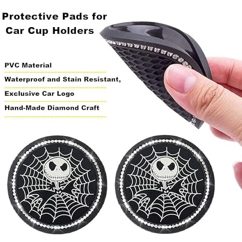 2PCS Nightmare Before Christmas Jack Skellington Car Cup Holders Coasters,Black Silicone Anti-Slip Car Coasters,2.75 Inch thumbnail 2