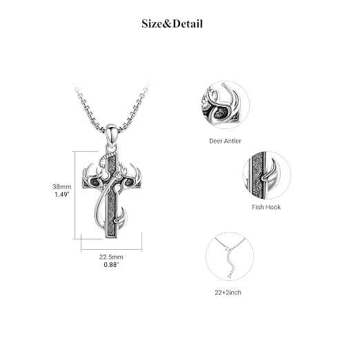CCmfgjew Christmas Gifts Cross Necklace for Men Stainless Steel Fish Hook Pendant Antler Necklace Hunting Jewelry Gifts for Father Husband Brother 22+2” thumbnail 6