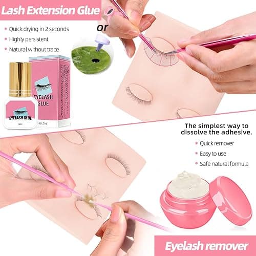 Lash Extension Kit Professional Eyelash Extensions Supplies Training for Beginners Mannequin Head Grafting Lash USB Fan Lash Shampoo Brush Spraye 0.07D Curl Mix 8-15mm Practice Eyelash Strips thumbnail 5