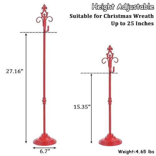 Wreath Stands for Display, Retro Red Standing Wreath Holder, Wrought Iron Wreath Hanger Stand, Wreath Holder Stand with Fleur-De-Lis Top, Floor and Tabletop Christmas Wreath Stands for Porch thumbnail 3
