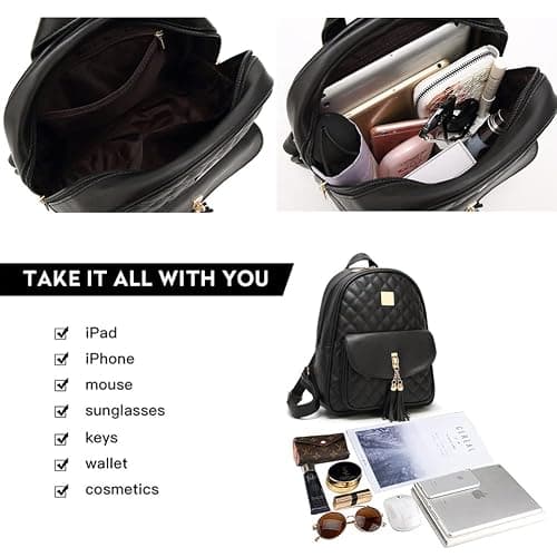 IHAYNER Women's Simple Design Quilted Mini Backpack - 3Pcs Leather Backpack Purse for Women thumbnail 4