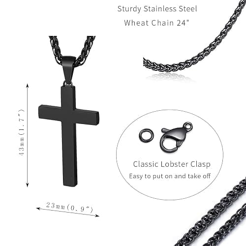 P. BLAKE Stainless Steel Cross Pendant Necklace for Men Boys, Christian Cross Pendant with 16-24 Inches Chain Cross Necklace Jewelry Gifts thumbnail 5