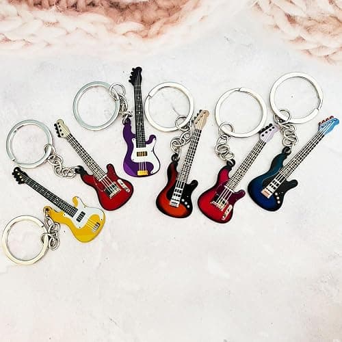Pouoir guitar keychain gift for Men Mini Cute Bass Key Chain Ring for Kids High-end Car Keyring Electric Guitar Key Holder thumbnail 6