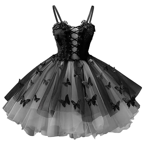 Mauuwy Gothic DAMA Dresses for Teens Black Tulle Short Prom Dress 3D Butterfly Homecoming Dresses for Girls - Pink - 14 thumbnail 6