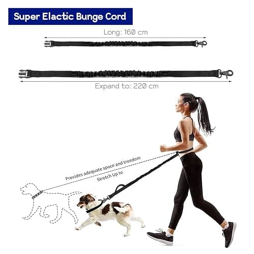 Edipets, Laisse Canicross, Main Libre Chien, pour Ceinture, Running, Anti-tirons, réfléchissant, 160-220 cm (Noir) thumbnail 4