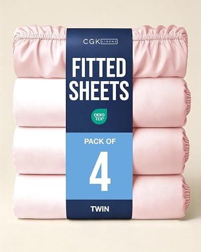 Twin Fitted Sheet - Pack of 4 Single Fitted Bottom Sheet Only - Baby Pink | Fits Mattress Up To 16" Deep Pockets - Extra Soft, Breathable & Cooling - Hotel Quality, Shrink and Wrinkle Free - Image 1