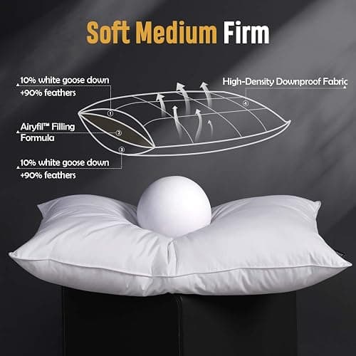 DOWNSTORIA Feather Down Pillow Queen Size Set of 2 Pack, 100% Cotton Hotel Collection Bed Pillows for Sleeping, Down Surrounded Soft Medium Firm Pillows for Side Back Stomach Sleepers 20" x 30" thumbnail 6
