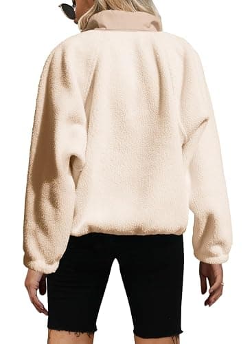 Yanekop Womens Fuzzy Fleece Pullover Sherpa Sweatshirt Long Sleeve Button Down Sweater Winter Fleece Jacket with Pockets thumbnail 2
