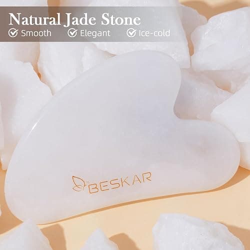 BESKAR Gua Sha Facial Tools, Natural Jade Stone Guasha Massager for Jawline Sculpting, Tighten Face Skin and Reduce Wrinkles, Face Eyes Body Neck Massage Tool, Skin Care Gift thumbnail 8