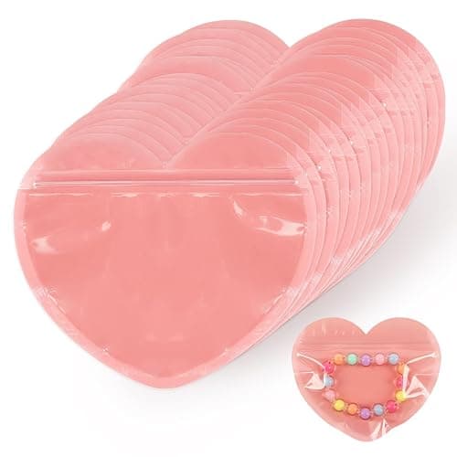 100pcs Small Bags for Small Business, 3.5x5 inch Heart-Shaped Jewelry Bags Clear Mylar Zip Top Lock Baggies Cute Packaging Supplies for Bracelets Sample - Image 1