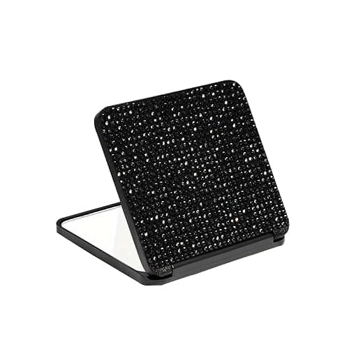 Sparkly Rhinestone Small Folding Mirror Cute Bling Mini Handheld Makeup Mirror Portable Travel Pocket Mirror Crystal Cosmetic Mirror (Black) - Image 1